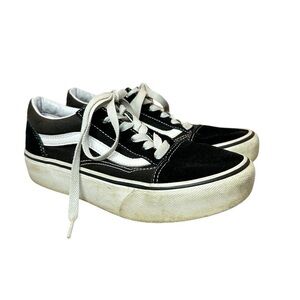 Vans Off The Wall Old Skool Black White Suede Canvas Skater Shoes Kids 3.5
